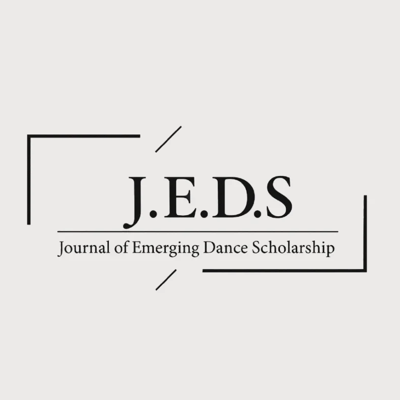 Black text logo reading J.E.D.S., Journal of Emerging Dance Scholarship, displayed within thin geometric brackets on a light background.